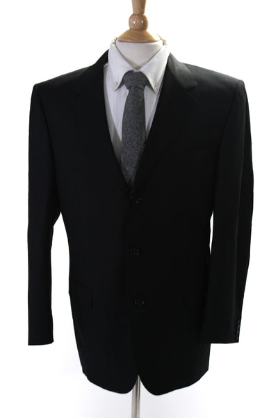 Canali Mens Three Button Wide Lapel Blazer Jacket Black Wool Size EUR 50