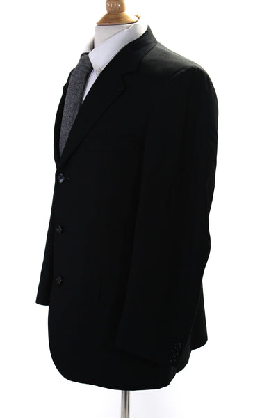 Canali Mens Three Button Wide Lapel Blazer Jacket Black Wool Size EUR 50