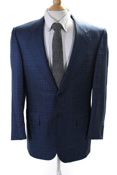 Ravazzolo Mens Plaid Two Button Blazer Jacket Blue Wool Size EUR 50 Regular