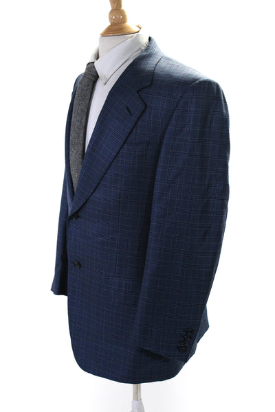 Ravazzolo Mens Plaid Two Button Blazer Jacket Blue Wool Size EUR 50 Regular