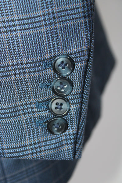 Ravazzolo Mens Plaid Two Button Blazer Jacket Blue Wool Size EUR 50 Regular