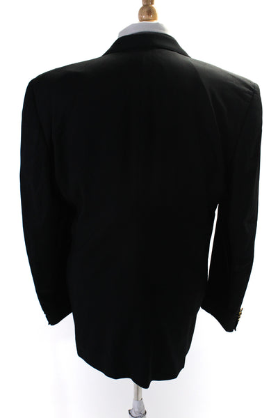 Borghese Mens Wide Lapel Three Button Blazer Jacket Black Wool Size 42 Regular