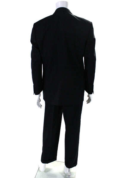 Ravazzolo Mens Plaid Pleated Front Suit Black Blue Wool Size EUR 50 Regular/34