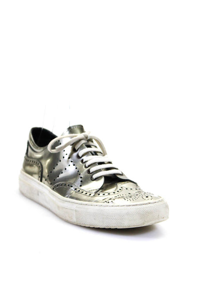 Rocco P. Barneys New York Womens Leather Perforated Sneakers Silver Size 39 9