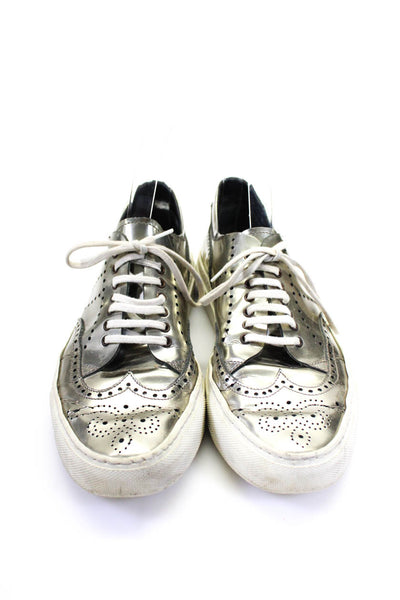 Rocco P. Barneys New York Womens Leather Perforated Sneakers Silver Size 39 9