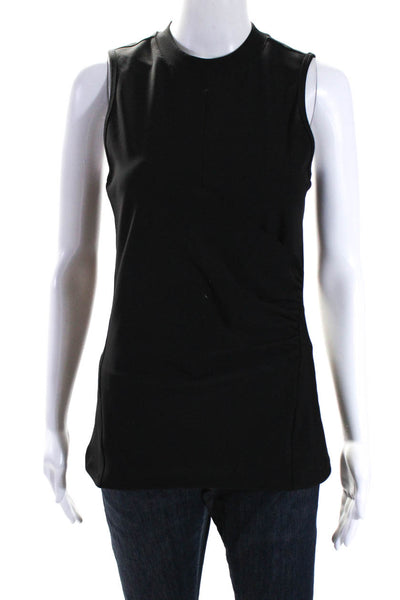 Athleta Womens Solid Black Crew Neck Drape Detail Sleeveless Tank Top Size S