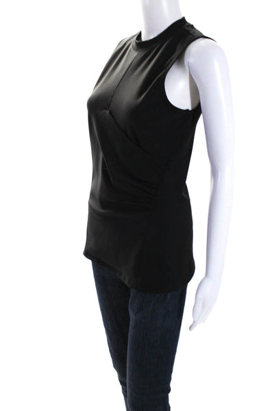 Athleta Womens Solid Black Crew Neck Drape Detail Sleeveless Tank Top Size S