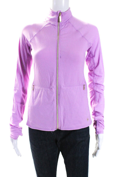 Lilly Pulitzer Womens Lilac Striped Full Zip Mock Neck Long Sleeve Jacket SizeXS