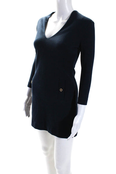 Lilly Pulitzer Womens Navy Ribbed V-Neck Long Sleeve Cotton Shift Dress Size XXS