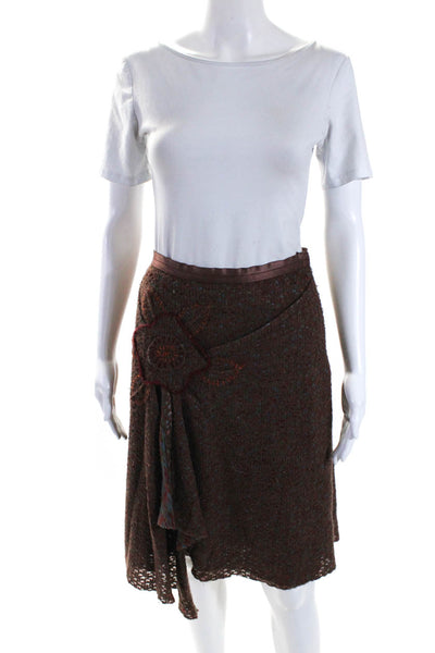 Free People Womens Brown Floral Detail Drape Knee Length A-Line Skirt Size 0