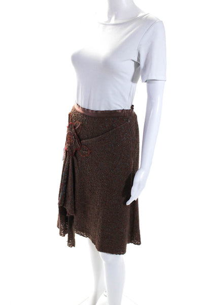 Free People Womens Brown Floral Detail Drape Knee Length A-Line Skirt Size 0