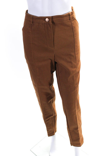 Etcetera Womens Zipper Fly High Rise Pleated Trouser Pants Brown Cotton Size 12