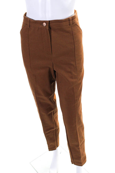 Etcetera Womens Zipper Fly High Rise Pleated Trouser Pants Brown Cotton Size 12