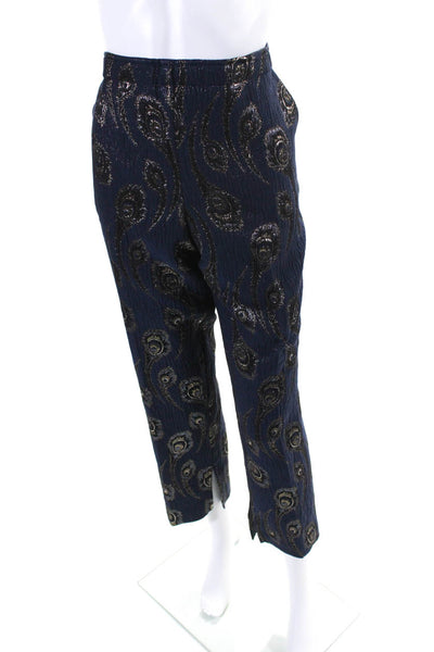 Trina Turk Womens Side Zip High Rise Metallic Printed Trouser Pants Navy Size 12