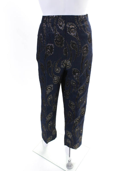 Trina Turk Womens Side Zip High Rise Metallic Printed Trouser Pants Navy Size 12