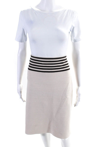 Etcetera Womens Back Zip Striped Trim Knit Pencil Skirt Beige Size Extra Large