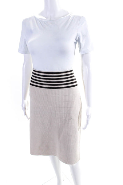 Etcetera Womens Back Zip Striped Trim Knit Pencil Skirt Beige Size Extra Large