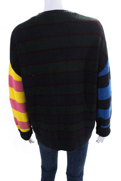 Etcetera Womens Oversized Crew Neck Knit Striped Sweater Green Red Yellow Large