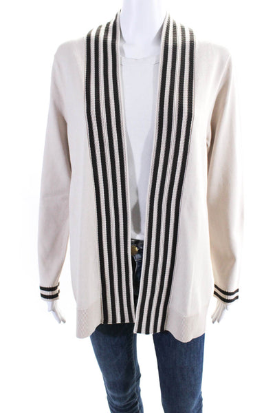 Etcetera Womens Open Front Striped Trim Knit Cardigan Sweater Beige Size Large