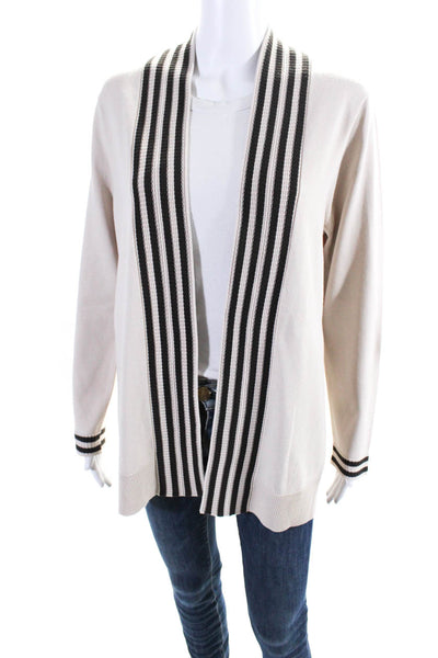 Etcetera Womens Open Front Striped Trim Knit Cardigan Sweater Beige Size Large