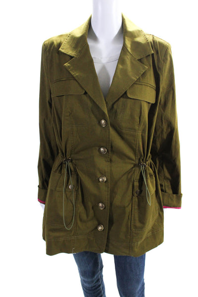 Etcetera Womens Button Front Notched Lapel V Neck Jacket Green Cotton Size 14