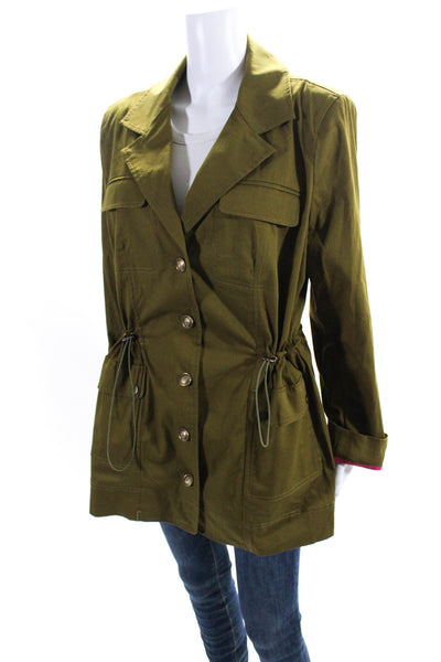 Etcetera Womens Button Front Notched Lapel V Neck Jacket Green Cotton Size 14