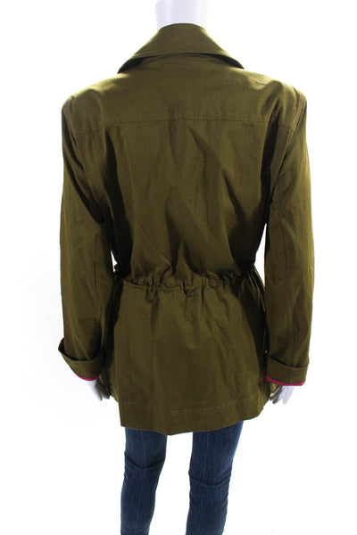 Etcetera Womens Button Front Notched Lapel V Neck Jacket Green Cotton Size 14