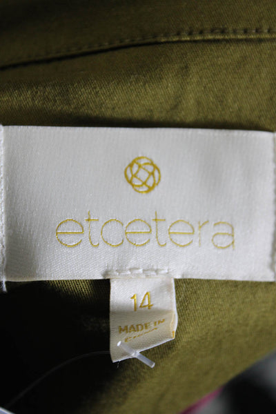 Etcetera Womens Button Front Notched Lapel V Neck Jacket Green Cotton Size 14