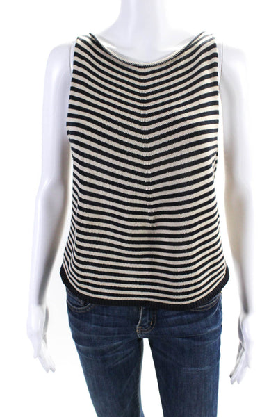 CIVIDINI Women's Round Neck Sleeveless Cotton Tank Top Black Striped Size 42