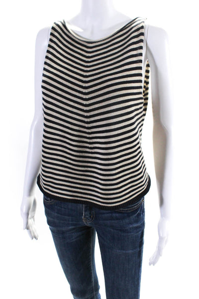 CIVIDINI Women's Round Neck Sleeveless Cotton Tank Top Black Striped Size 42