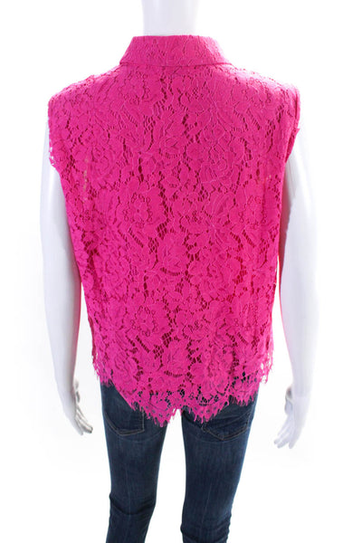 Fate. Women's Collared Sleeveless Lace Trim Button Up Blouse Pink Size S