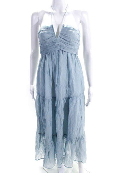 Selfie Leslie Women's Halter Tiered Maxi Dress Light Blue Size XS