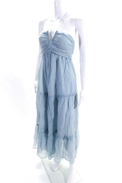 Selfie Leslie Women's Halter Tiered Maxi Dress Light Blue Size XS