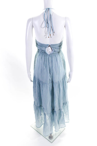 Selfie Leslie Women's Halter Tiered Maxi Dress Light Blue Size XS