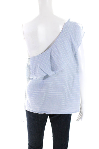 L'Academie Womens Striped One Shoulder Sleeveless Top Blouse Light Blue Large