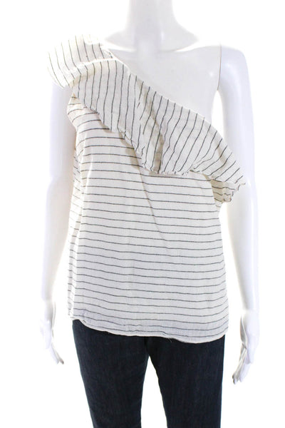 L'Academie Womens Striped One Shoulder Sleeveless Top Blouse White Size XL