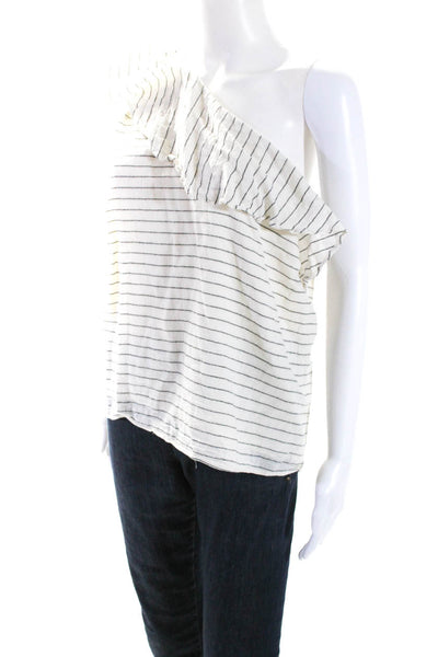 L'Academie Womens Striped One Shoulder Sleeveless Top Blouse White Size XL