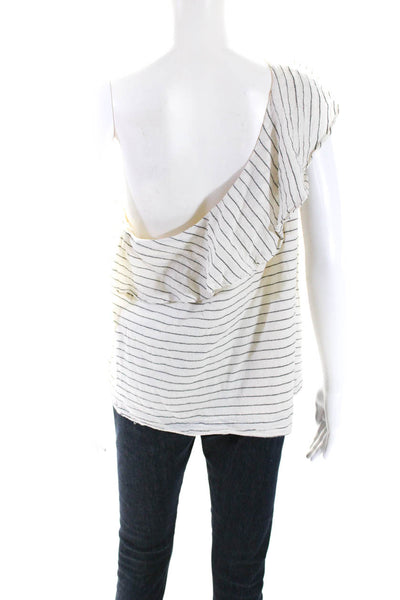 L'Academie Womens Striped One Shoulder Sleeveless Top Blouse White Size XL