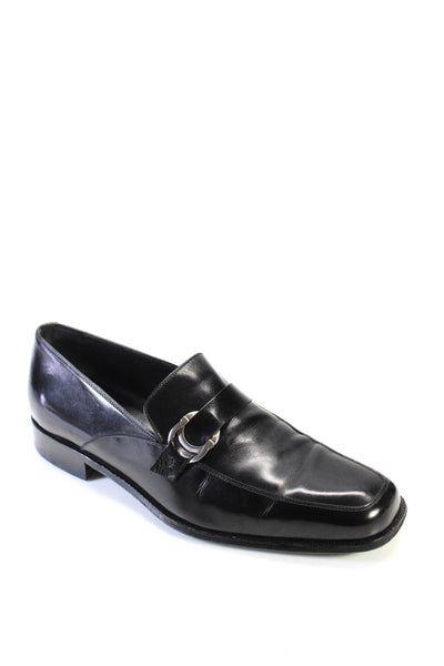 Salvatore Ferragamo Mens Leather Silver Tone Hardware Dress Shoes Black Size 8EE