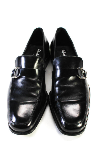 Salvatore Ferragamo Mens Leather Silver Tone Hardware Dress Shoes Black Size 8EE