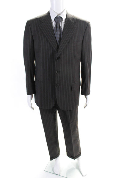 Ravazzolo Mens Wool Single Breasted 2 Piece Pinstriped Suit Brown Size 52