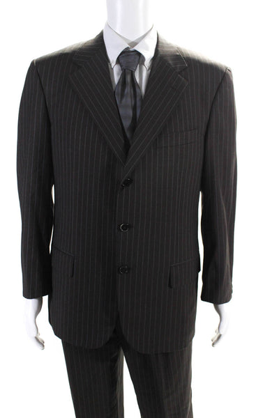 Ravazzolo Mens Wool Single Breasted 2 Piece Pinstriped Suit Brown Size 52