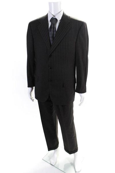 Ravazzolo Mens Wool Single Breasted 2 Piece Pinstriped Suit Brown Size 52