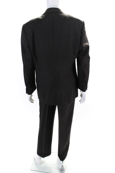 Ravazzolo Mens Wool Single Breasted 2 Piece Pinstriped Suit Brown Size 52