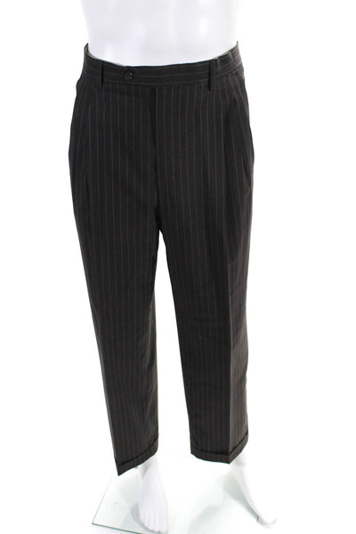 Ravazzolo Mens Wool Single Breasted 2 Piece Pinstriped Suit Brown Size 52