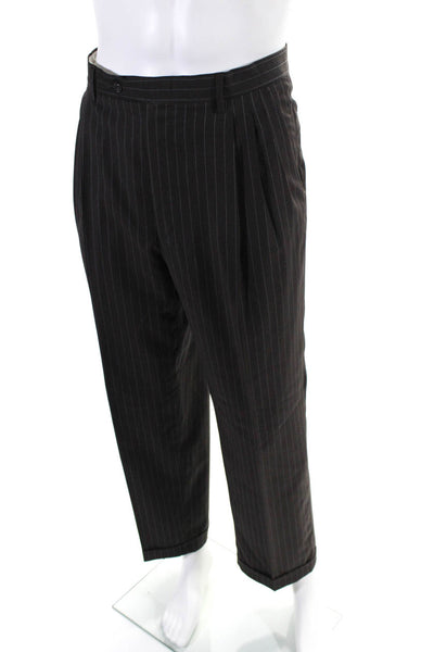 Ravazzolo Mens Wool Single Breasted 2 Piece Pinstriped Suit Brown Size 52