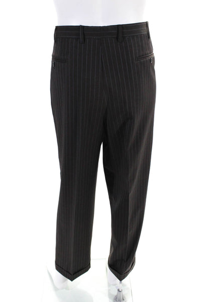 Ravazzolo Mens Wool Single Breasted 2 Piece Pinstriped Suit Brown Size 52