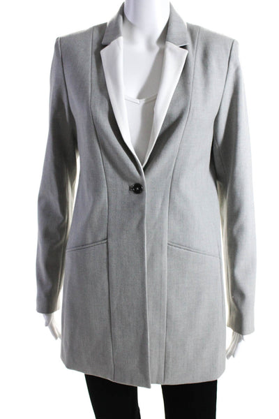 T Tahari Womens Single Button Notched Lapel Blazer Jacket Gray White Size 6