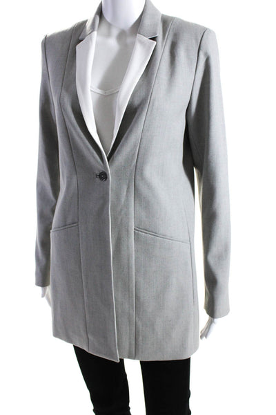 T Tahari Womens Single Button Notched Lapel Blazer Jacket Gray White Size 6