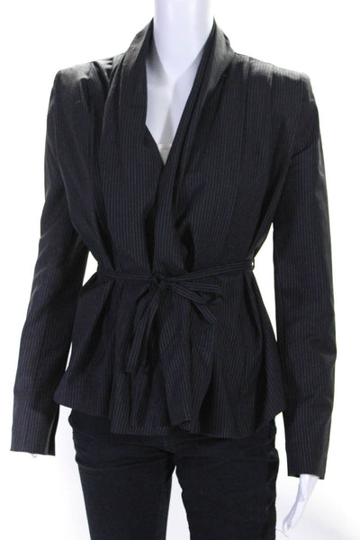 Lavia 18 Womens Pinstripe Belted Open Front Blazer Jacket Black Wool Size IT 38